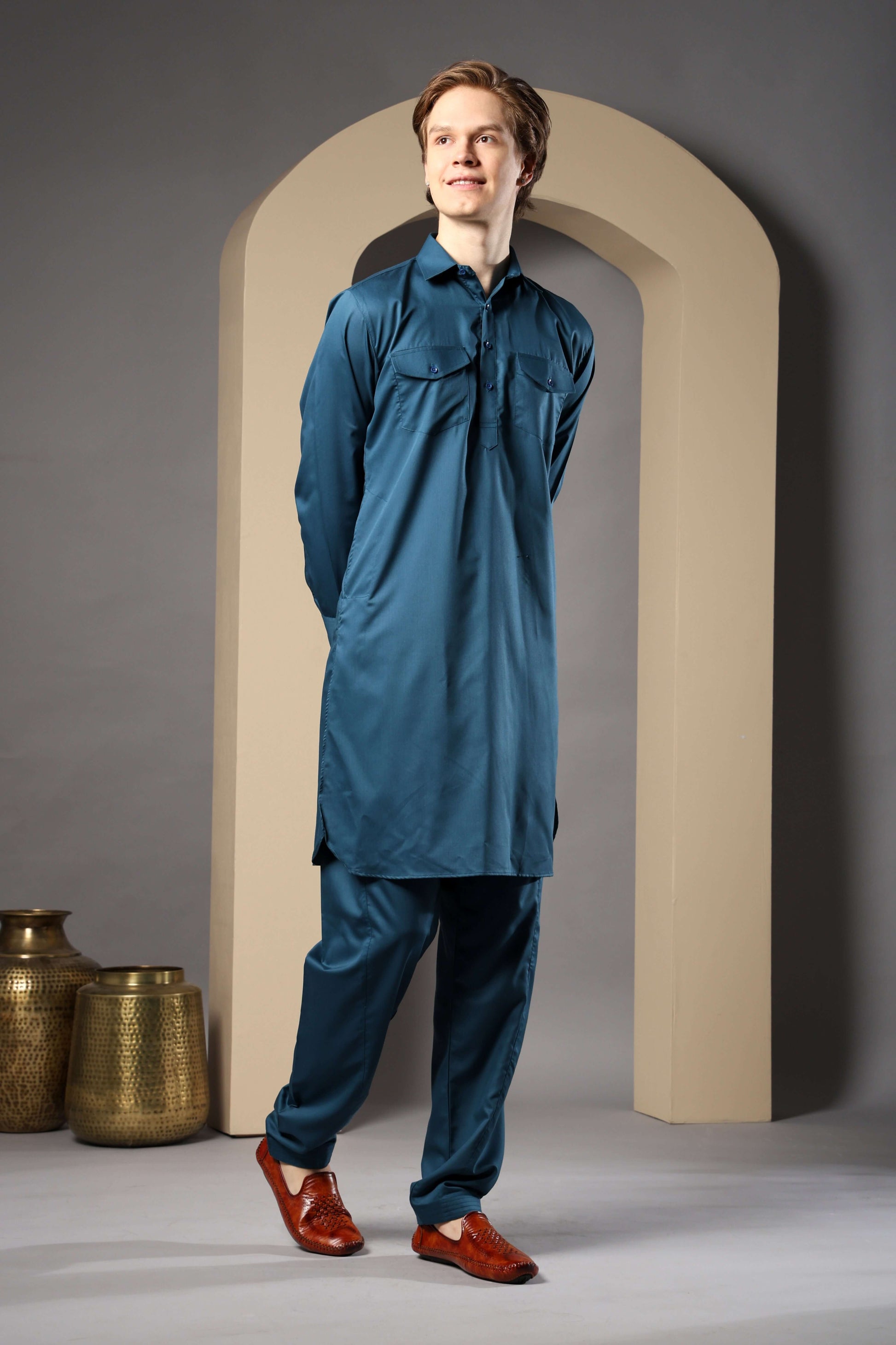 Blue Pathani Kurta for Men by Crease India – perfect men's pathani kurta for eid, friday prayers, dinner parties & even dailywear. Buy stylish men's blue pathani kurta online.