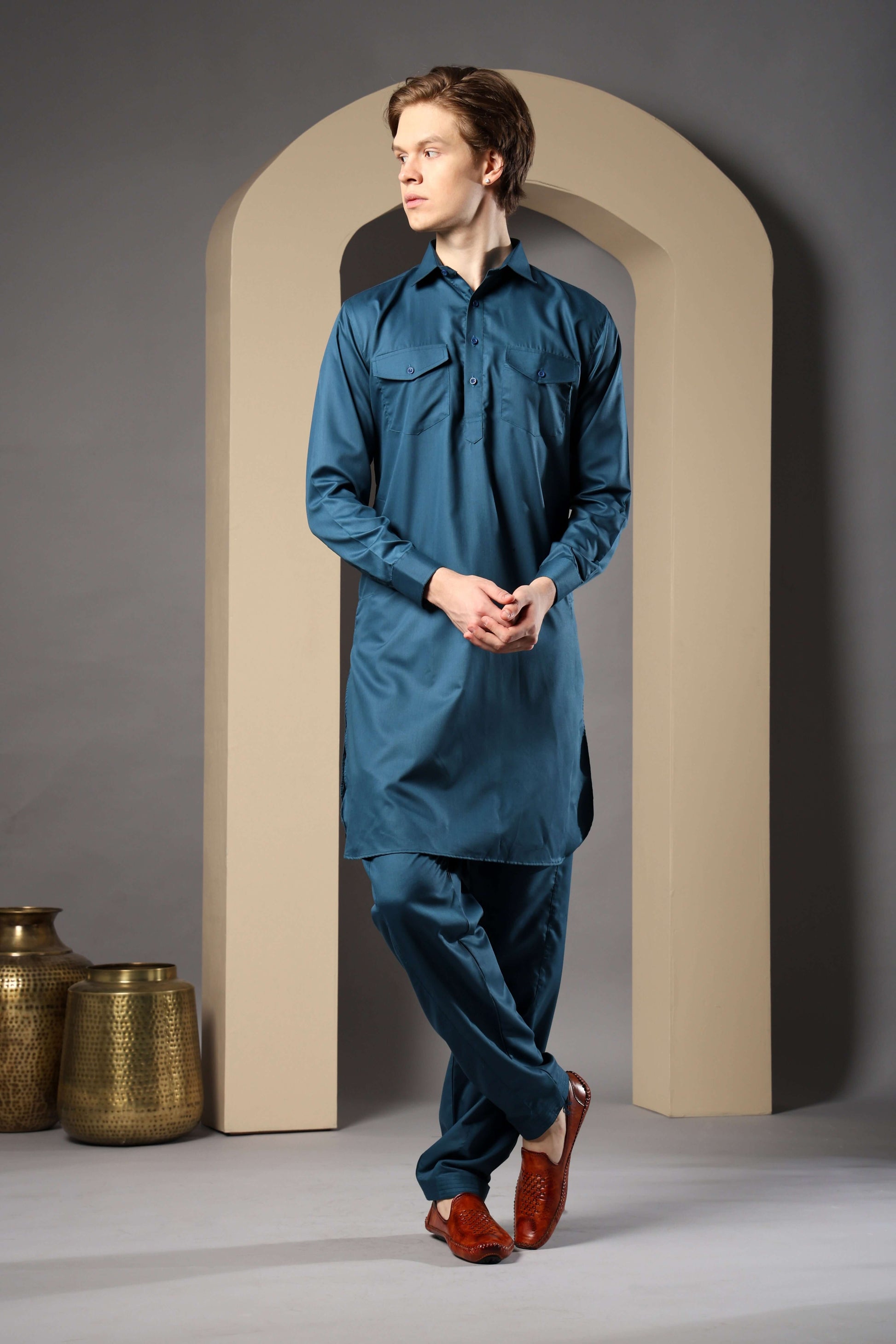 Blue Pathani Kurta for Men by Crease India – perfect men's pathani kurta for eid, friday prayers, dinner parties & even dailywear. Buy stylish men's blue pathani kurta online.