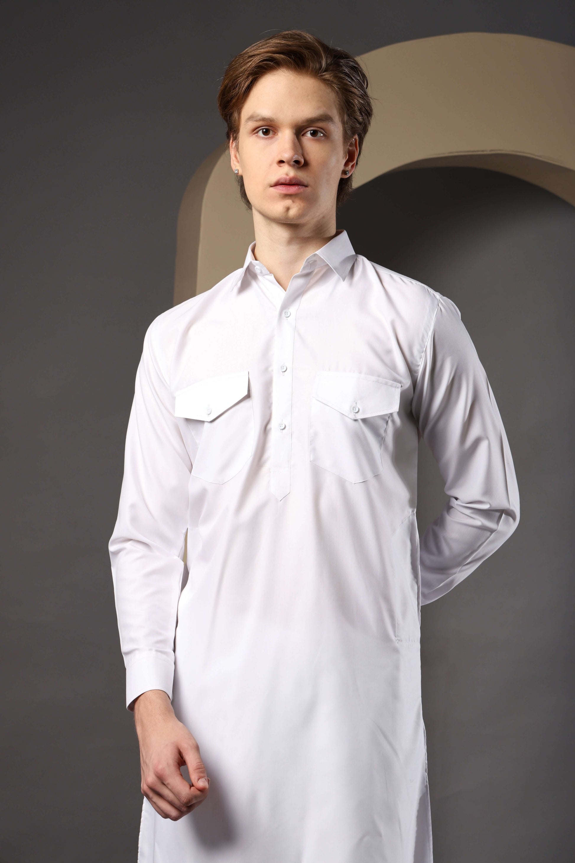 White Pathani Kurta for Men by Crease India – perfect men's pathani kurta for eid, friday prayers, dinner parties & even dailywear. Buy stylish men's white pathani kurta online.