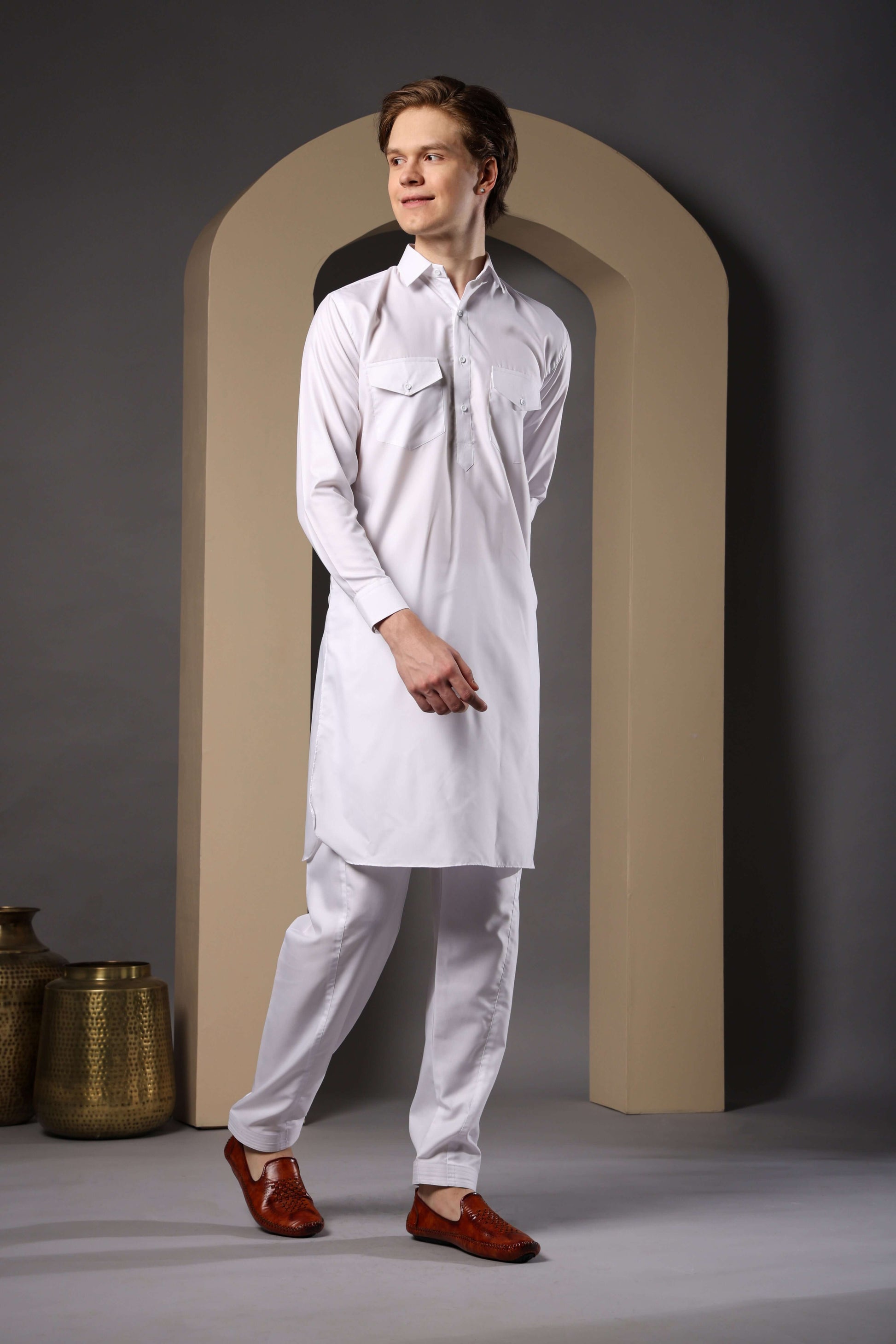 White Pathani Kurta for Men by Crease India – perfect men's pathani kurta for eid, friday prayers, dinner parties & even dailywear. Buy stylish men's white pathani kurta online.