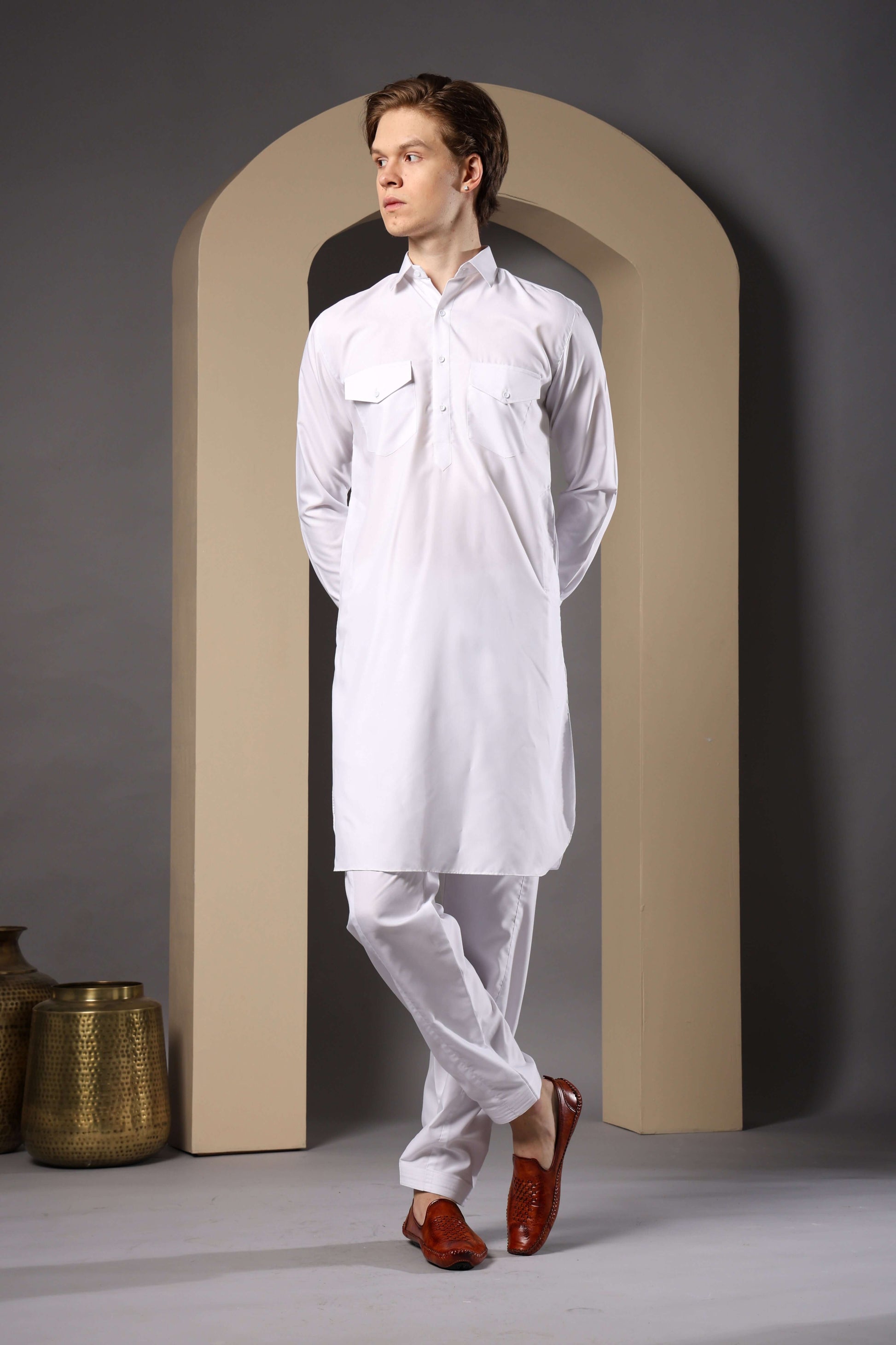 White Pathani Kurta for Men by Crease India – perfect men's pathani kurta for eid, friday prayers, dinner parties & even dailywear. Buy stylish men's white pathani kurta online.