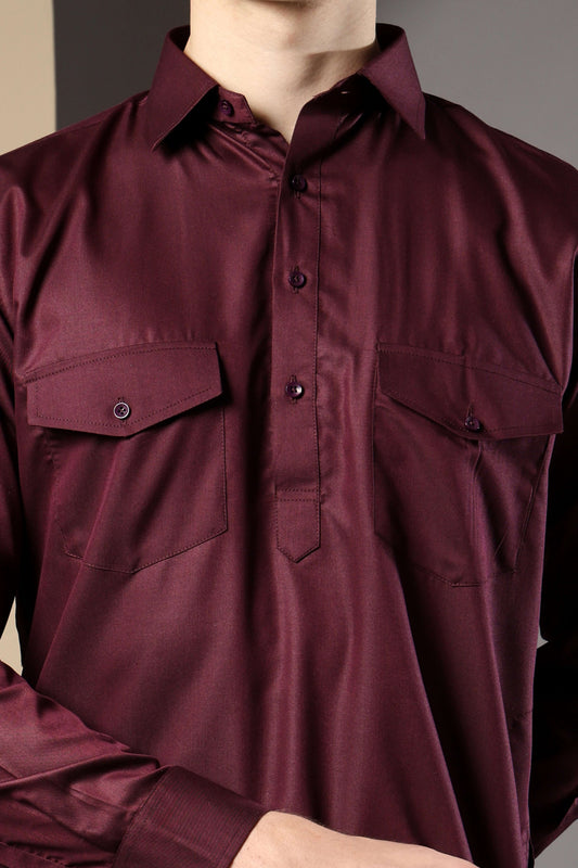 Wine Pathani Kurta for Men by Crease India – perfect men's pathani kurta for eid, friday prayers, dinner parties & even dailywear. Buy stylish men's wine pathani kurta online.