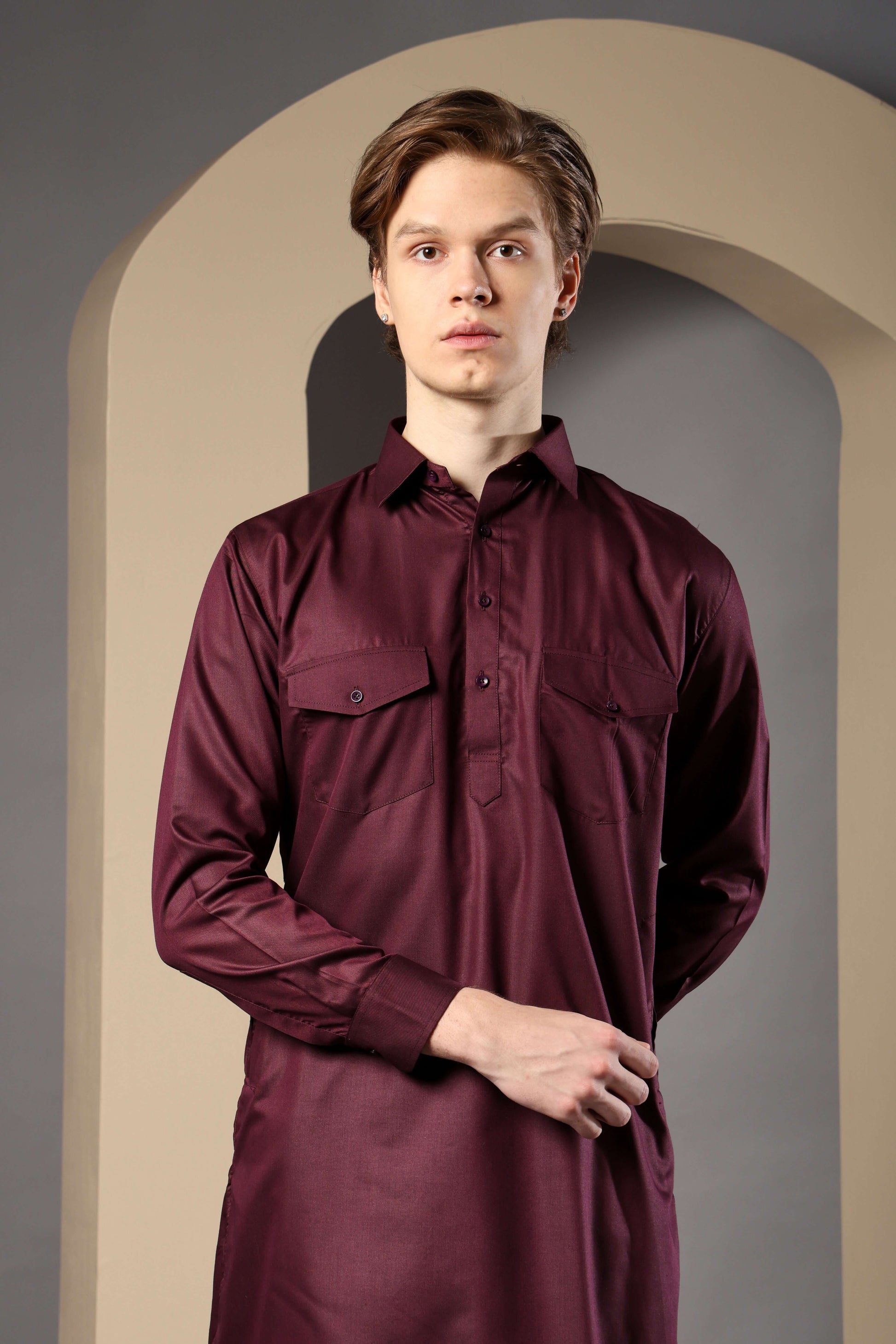 Wine Pathani Kurta for Men by Crease India – perfect men's pathani kurta for eid, friday prayers, dinner parties & even dailywear. Buy stylish men's wine pathani kurta online.