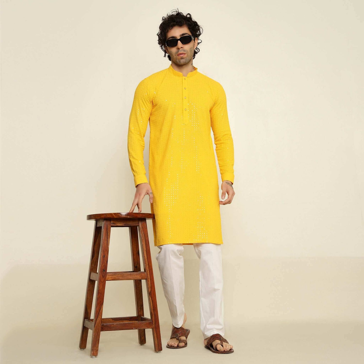 Haldi and mehendi dress collection by Crease India.