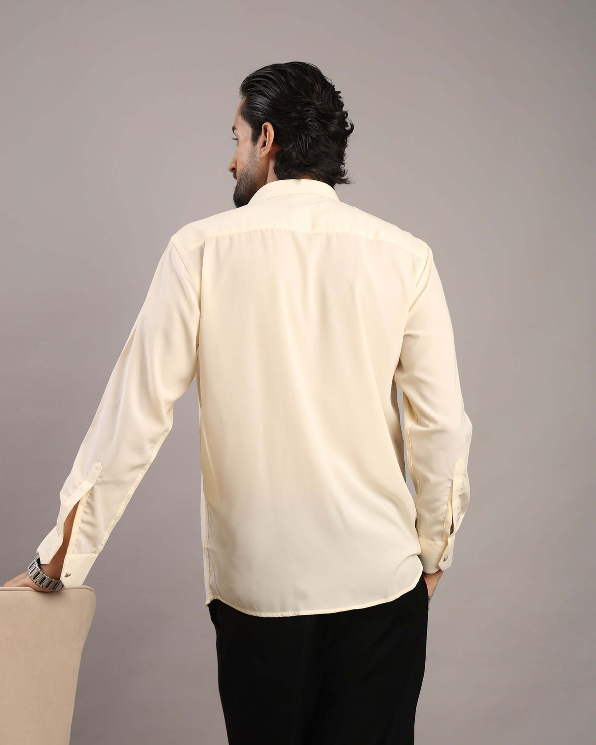 Men’s Cream Solid Korean Party Wear Shirt | Crease India