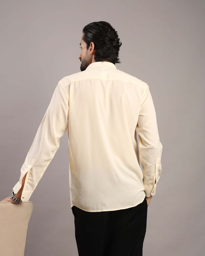 Men’s Cream Solid Korean Party Wear Shirt | Crease India