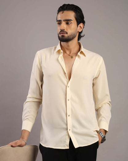 Men’s Cream Solid Korean Party Wear Shirt | Crease India