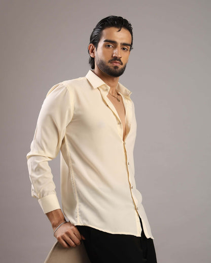Men’s Cream Solid Korean Party Wear Shirt | Crease India
