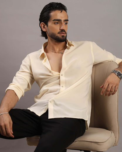 Men’s Cream Solid Korean Party Wear Shirt | Crease India