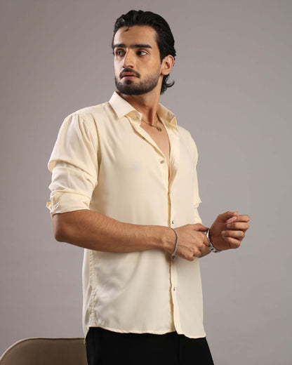 Men’s Cream Solid Korean Party Wear Shirt | Crease India