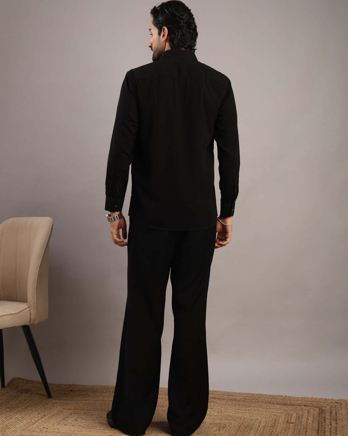 Men’s Black Solid Korean Party Wear Shirt | Crease India