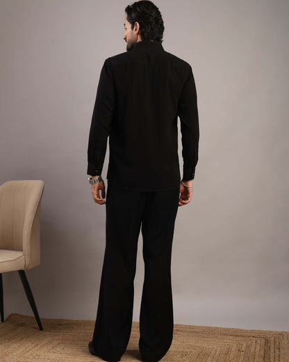 Men’s Black Solid Korean Party Wear Shirt | Crease India
