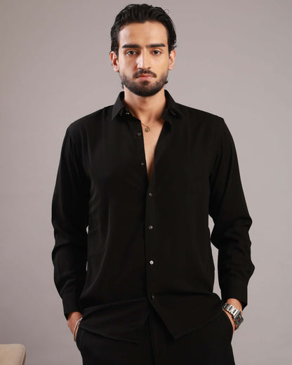 Men’s Black Solid Korean Party Wear Shirt | Crease India