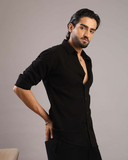 Men’s Black Solid Korean Party Wear Shirt | Crease India