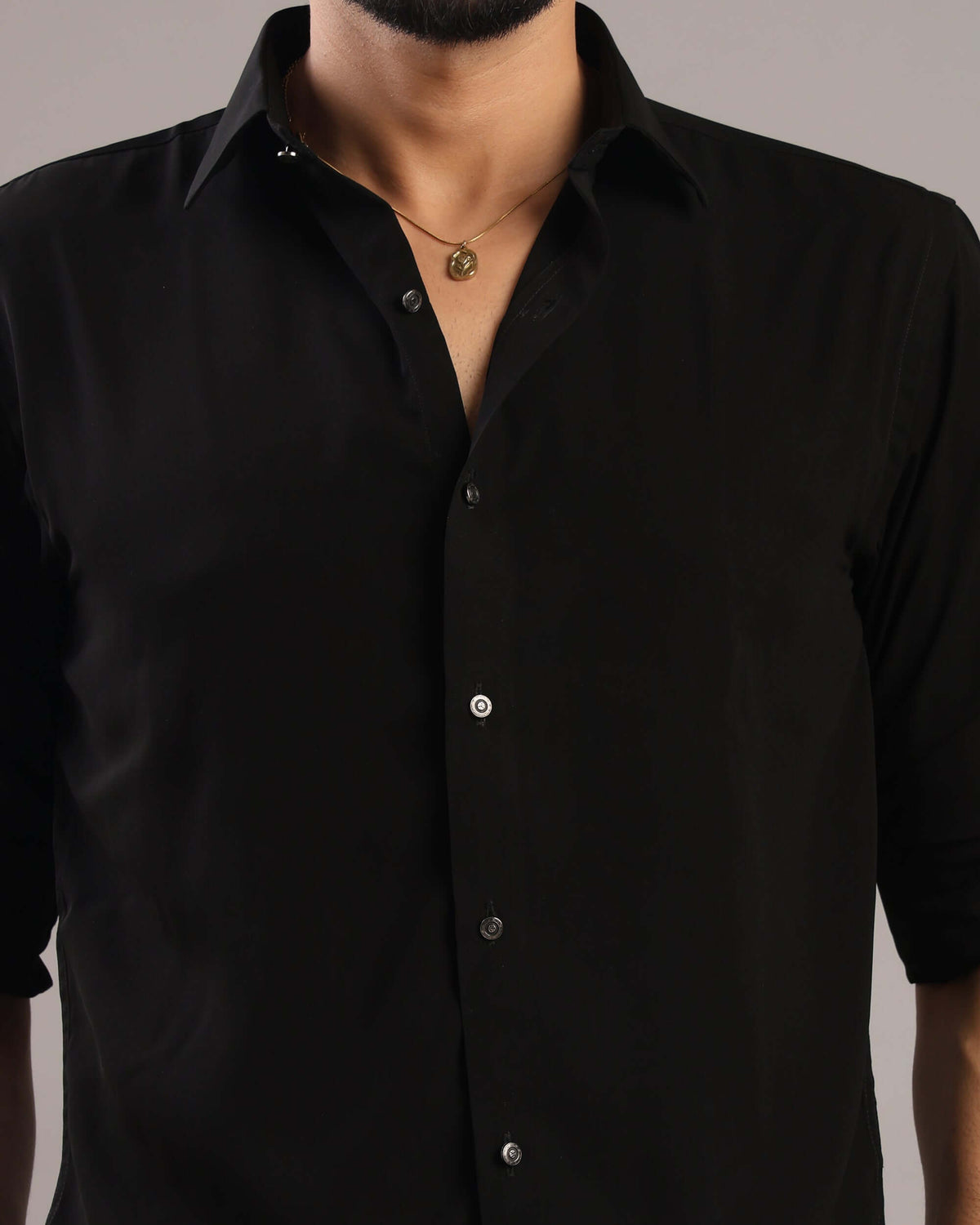 Men’s Black Solid Korean Party Wear Shirt | Crease India