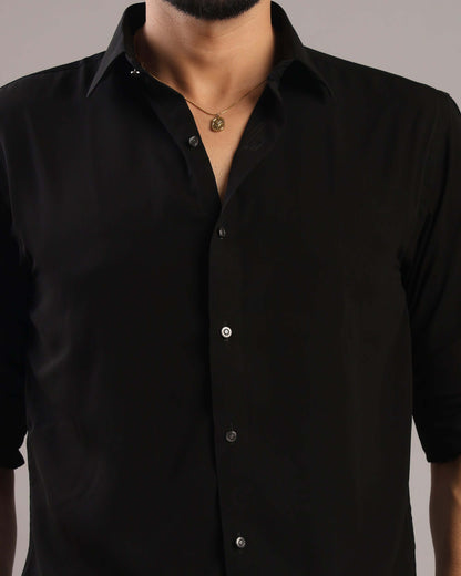 Men’s Black Solid Korean Party Wear Shirt | Crease India
