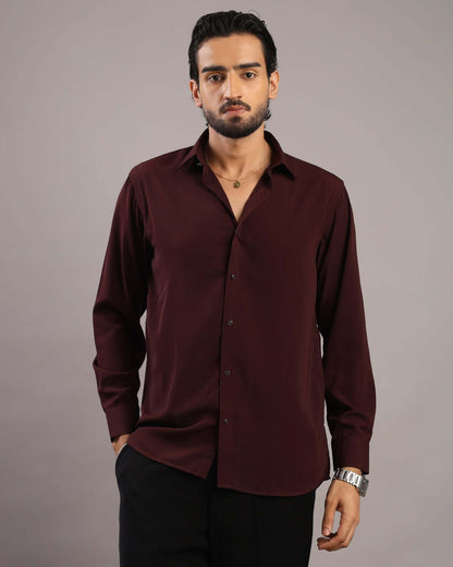 Men’s Burgundy Solid Korean Party Wear Shirt | Crease India