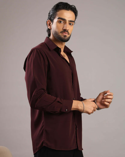 Men’s Burgundy Solid Korean Party Wear Shirt | Crease India