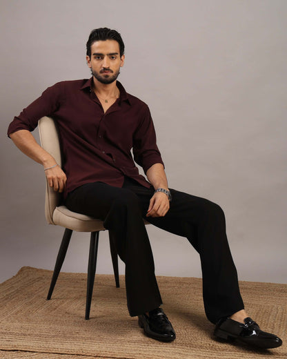 Men’s Burgundy Solid Korean Party Wear Shirt | Crease India