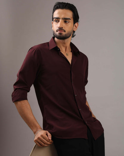 Men’s Burgundy Solid Korean Party Wear Shirt | Crease India