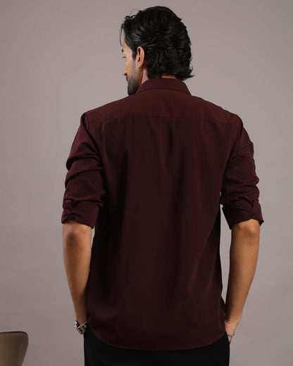 Men’s Burgundy Solid Korean Party Wear Shirt | Crease India