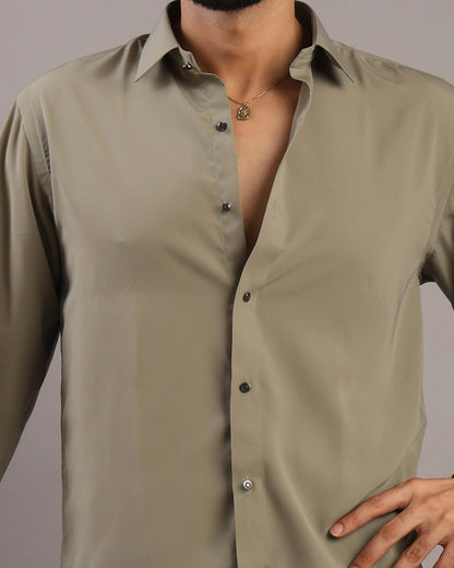 Men’s Sage Olive Solid Korean Party Wear Shirt | Crease India