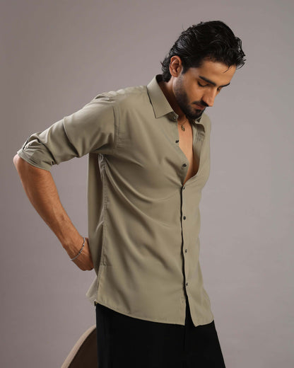 Men’s Sage Olive Solid Korean Party Wear Shirt | Crease India