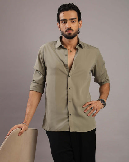 Men’s Sage Olive Solid Korean Party Wear Shirt | Crease India