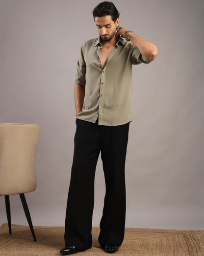 Men’s Sage Olive Solid Korean Party Wear Shirt | Crease India