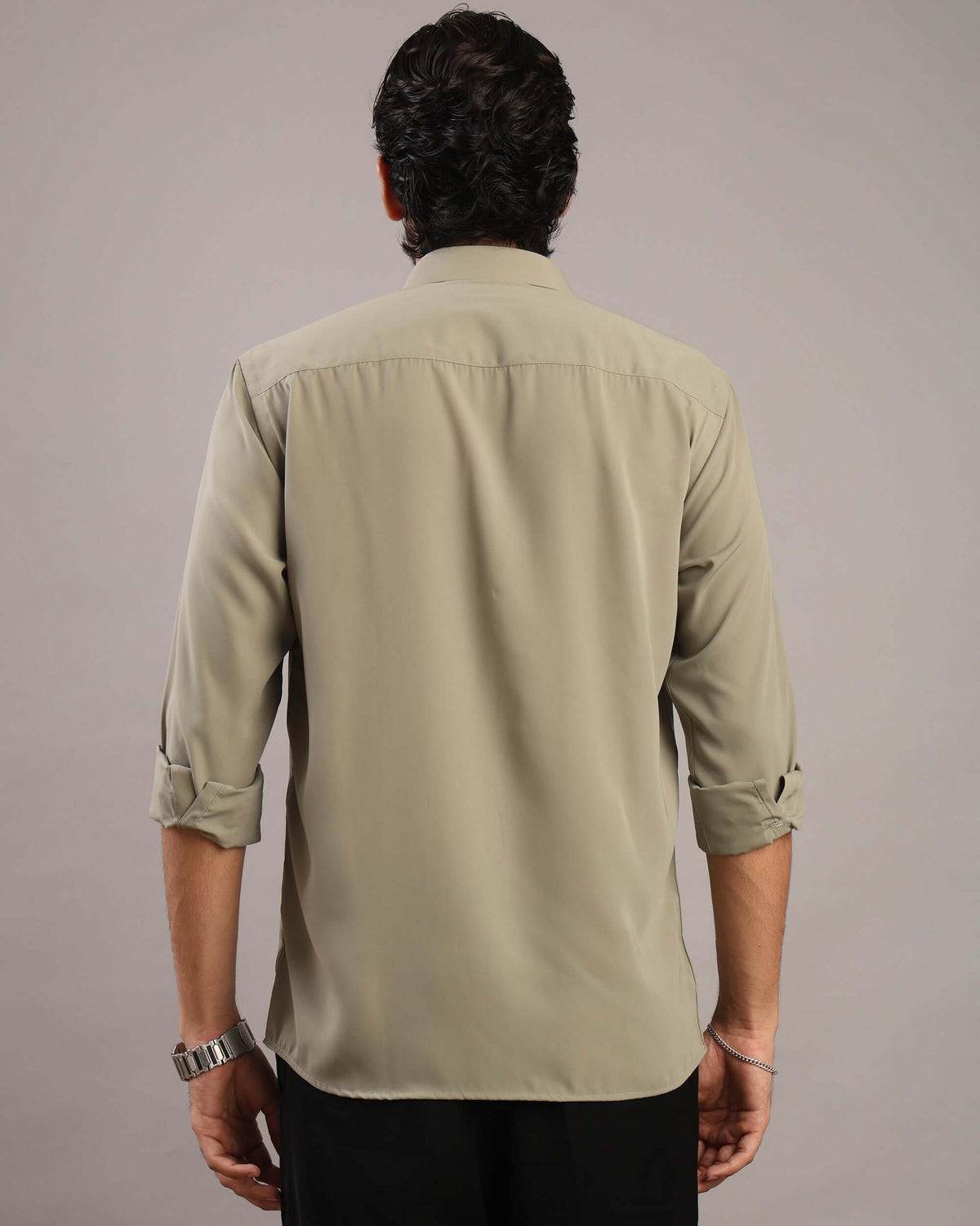 Men’s Sage Olive Solid Korean Party Wear Shirt | Crease India