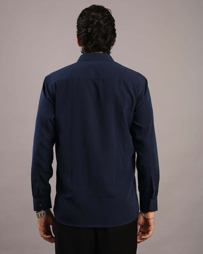 Men’s Midnight Blue Solid Korean Party Wear Shirt | Crease India