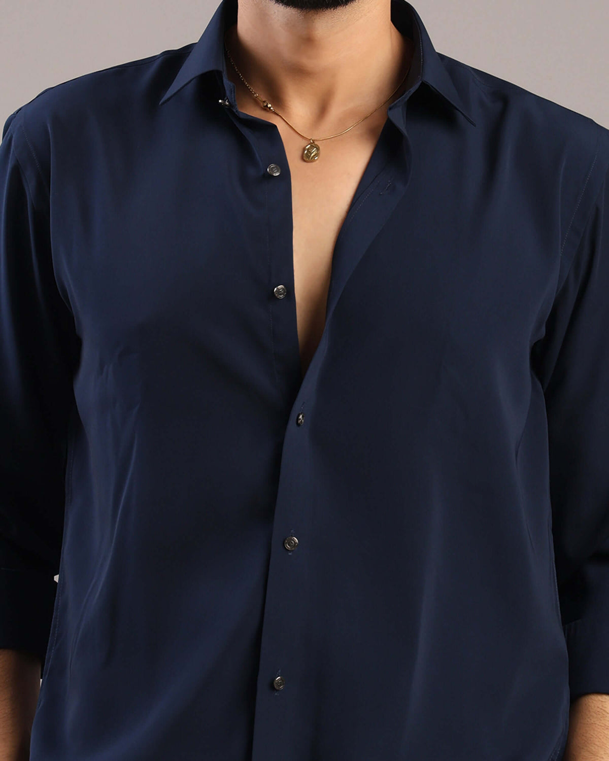 Men’s Midnight Blue Solid Korean Party Wear Shirt | Crease India