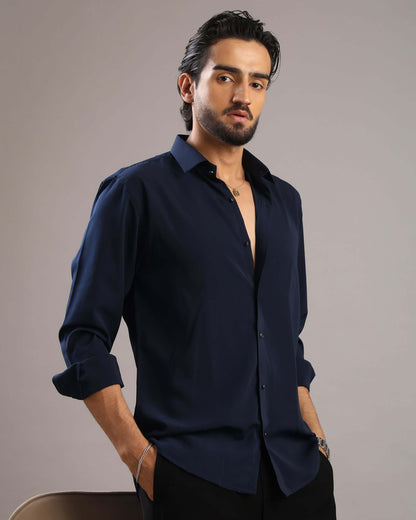 Men’s Midnight Blue Solid Korean Party Wear Shirt | Crease India