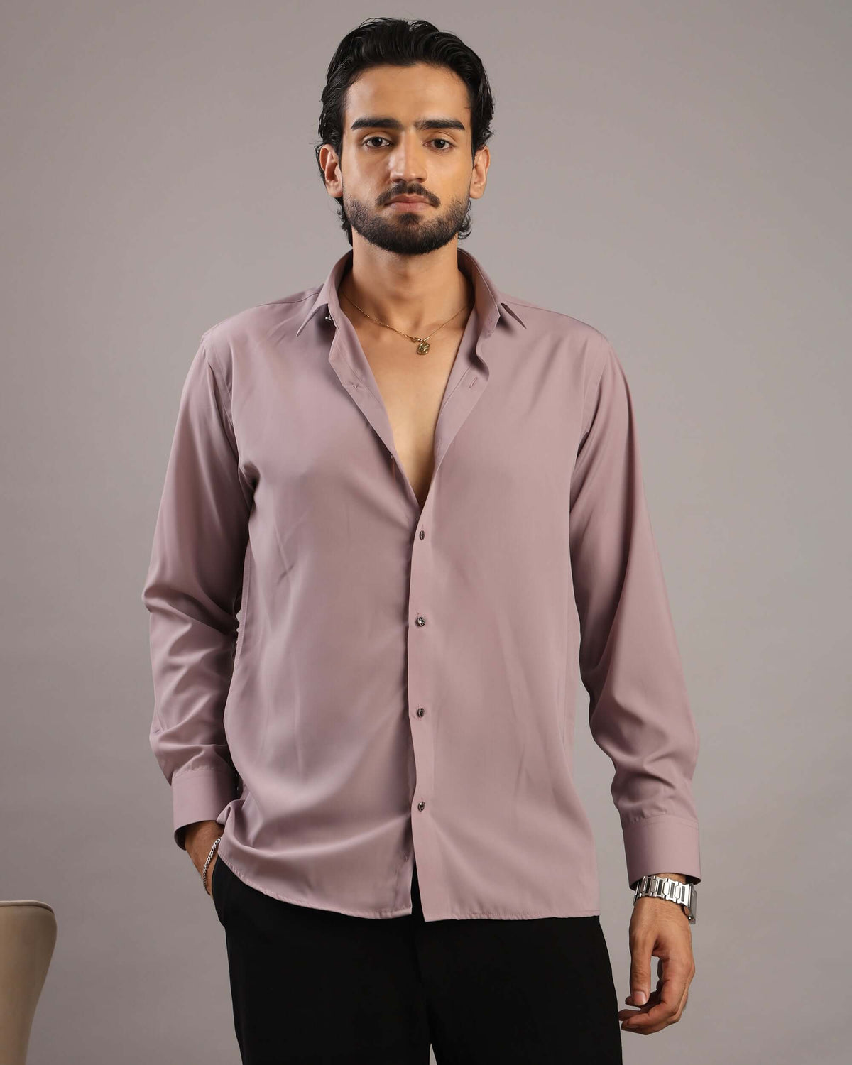 Men’s Dusty Pink Solid Korean Party Wear Shirt | Crease India