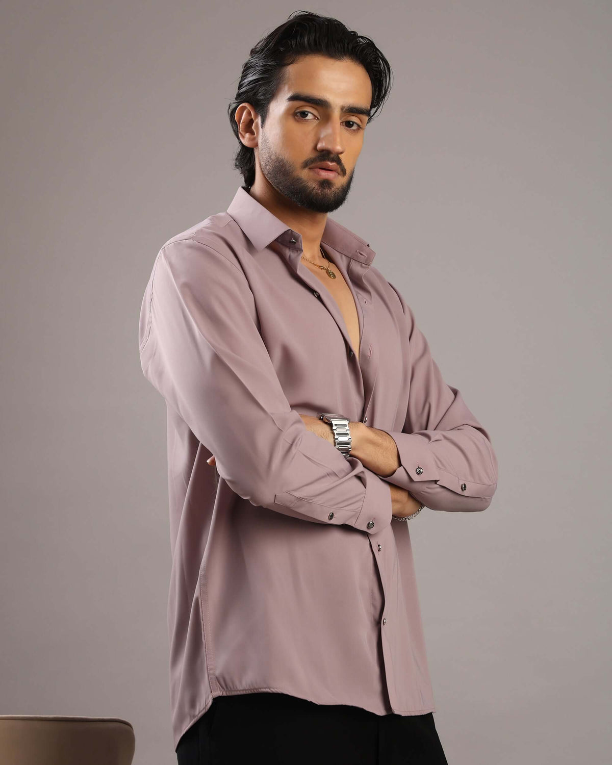 Men’s Dusty Pink Solid Korean Party Wear Shirt | Crease India