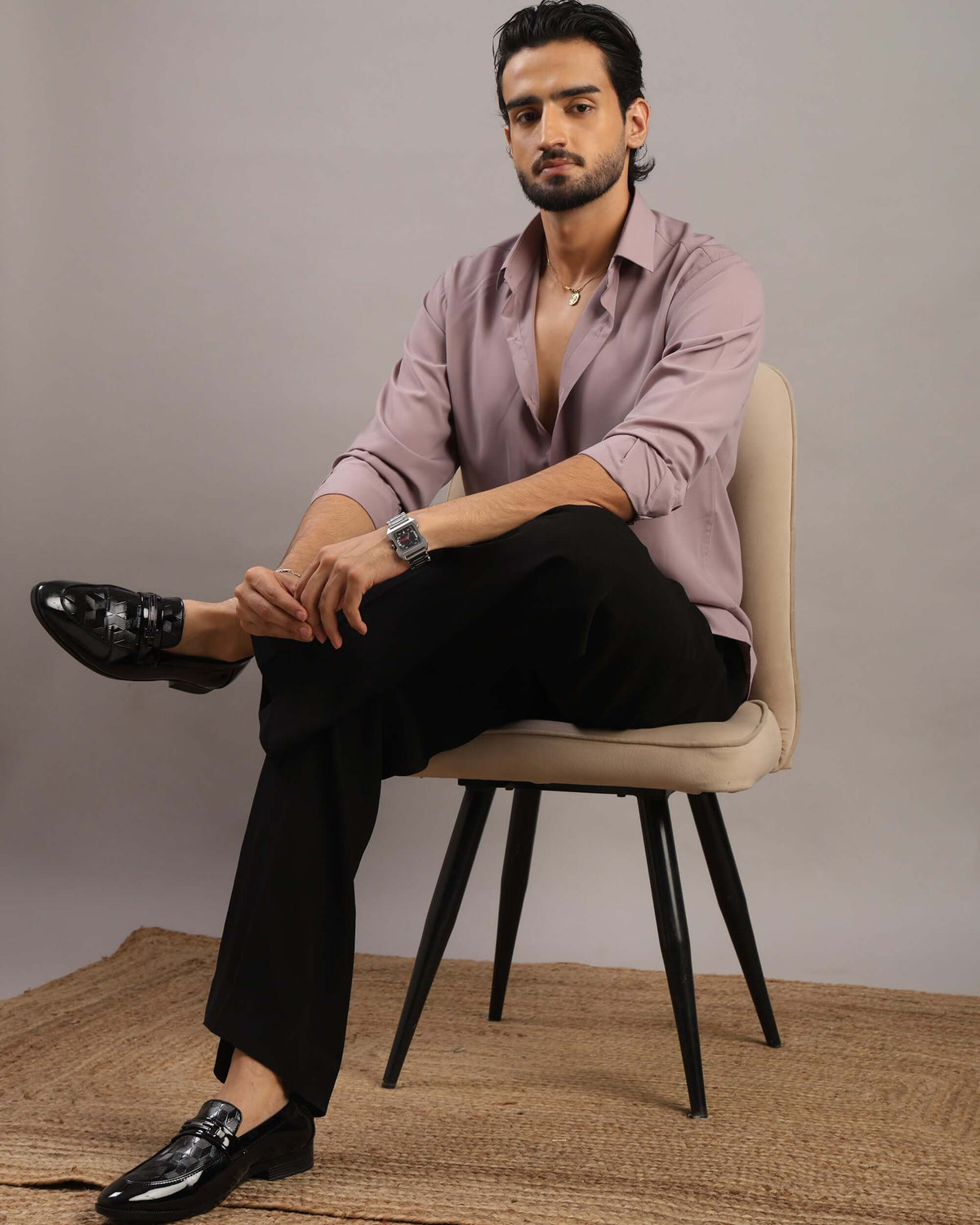 Men’s Dusty Pink Solid Korean Party Wear Shirt | Crease India