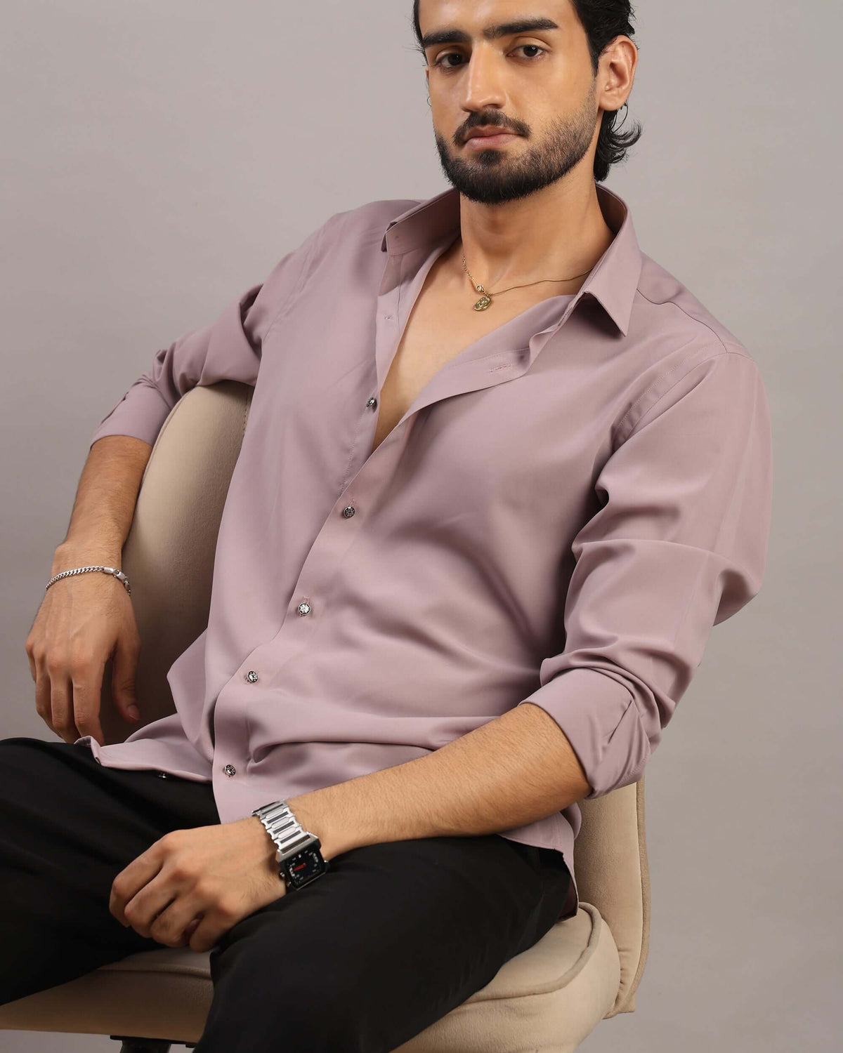 Men’s Dusty Pink Solid Korean Party Wear Shirt | Crease India