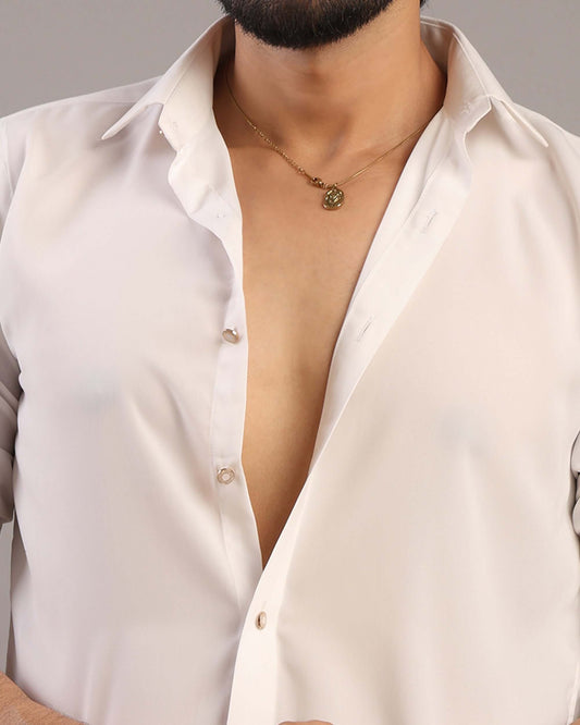 Men’s White Solid Korean Party Wear Shirt | Crease India