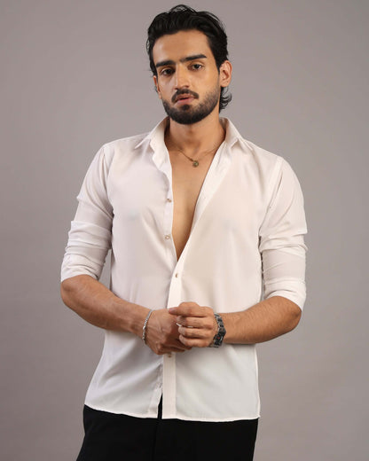 Men’s White Solid Korean Party Wear Shirt | Crease India