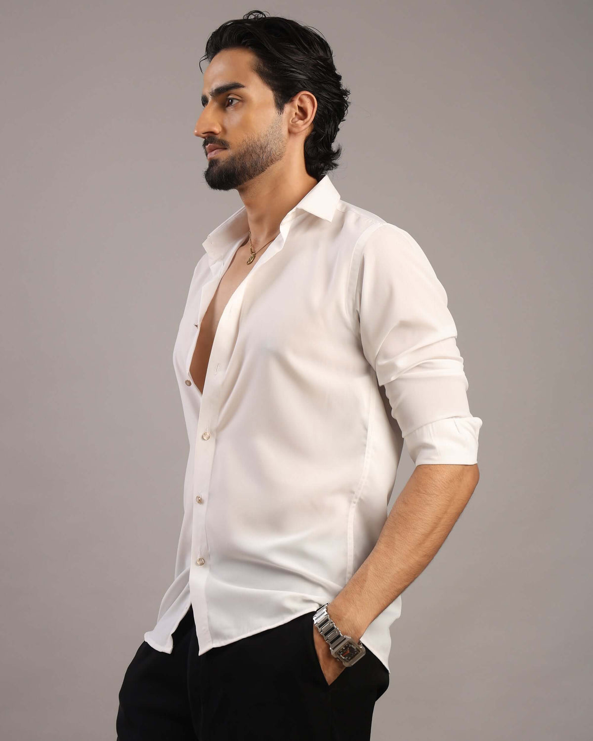 Men’s White Solid Korean Party Wear Shirt | Crease India