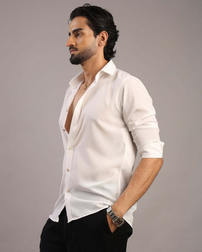 Men’s White Solid Korean Party Wear Shirt | Crease India