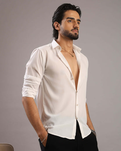 Men’s White Solid Korean Party Wear Shirt | Crease India