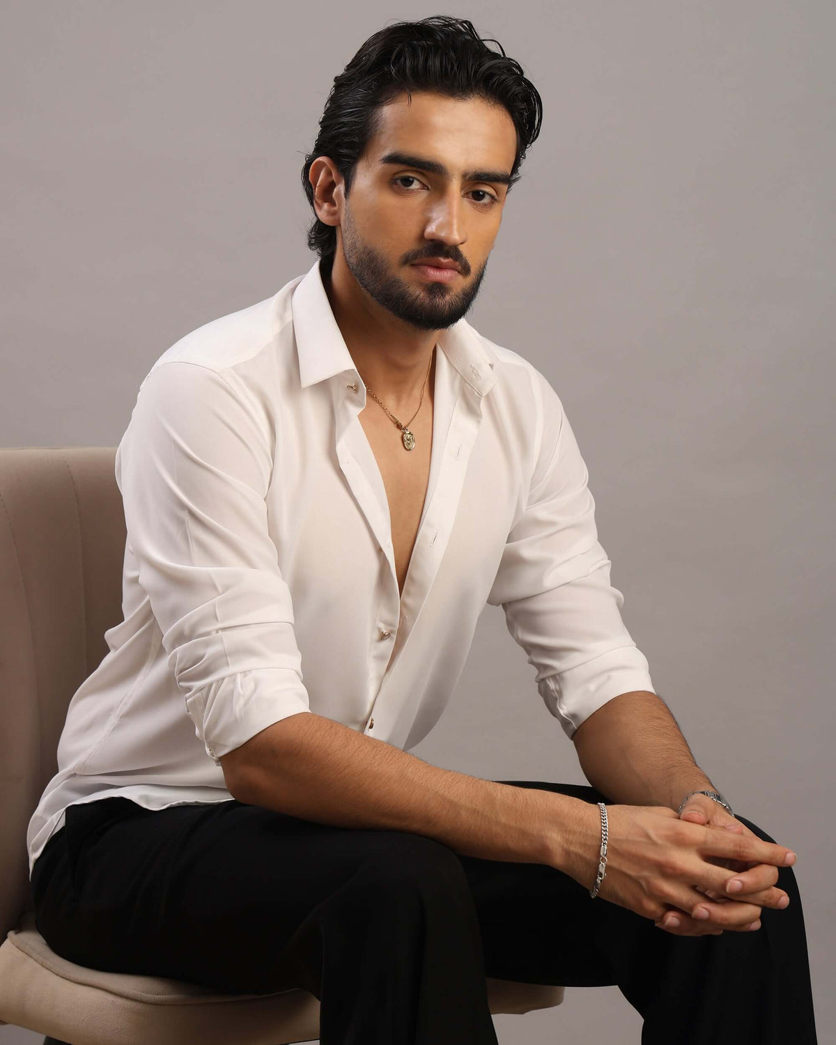 Men’s White Solid Korean Party Wear Shirt | Crease India