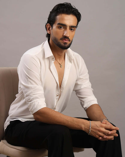 Men’s White Solid Korean Party Wear Shirt | Crease India