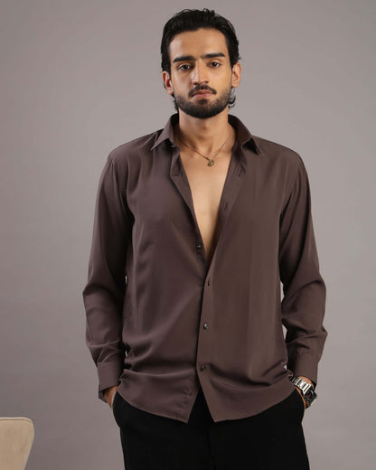 Men’s Dark Grey Solid Korean Party Wear Shirt | Crease India