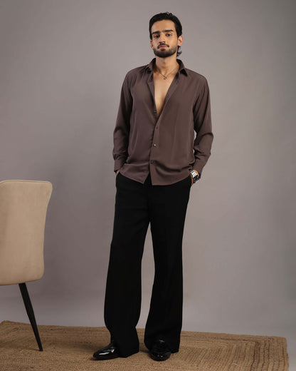 Men’s Dark Grey Solid Korean Party Wear Shirt | Crease India