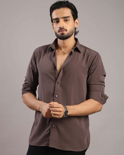 Men’s Dark Grey Solid Korean Party Wear Shirt | Crease India