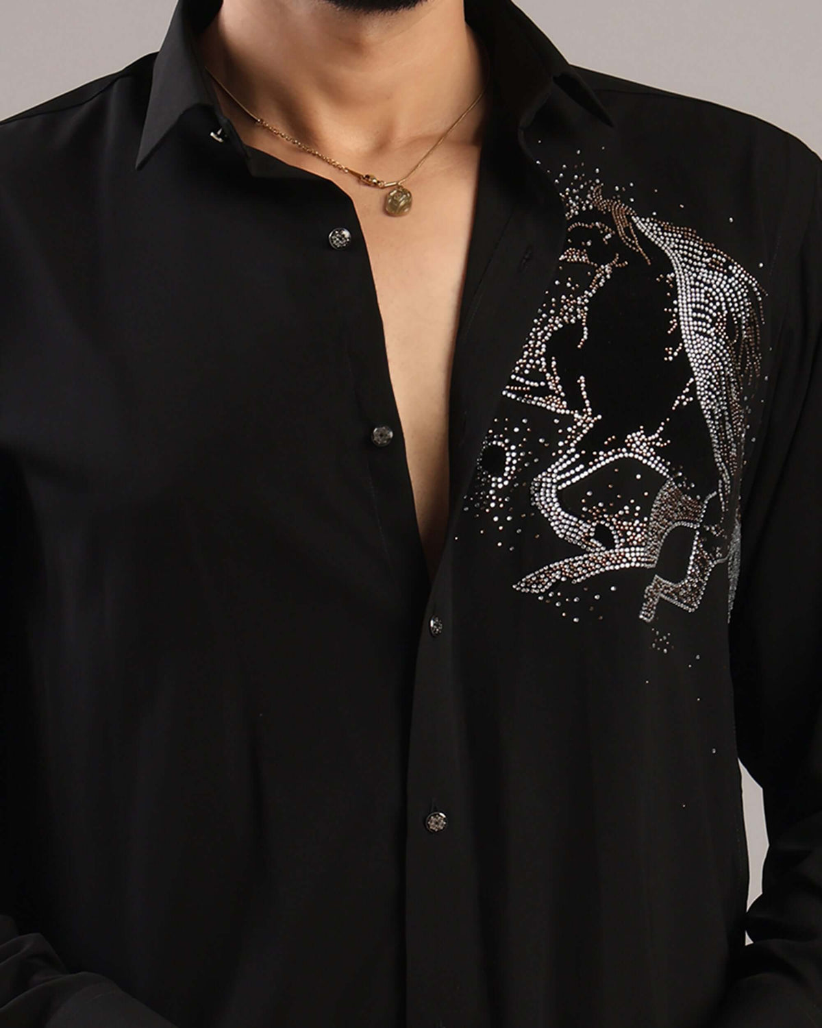 Silver Stallion Black Party Wear Shirt for Men