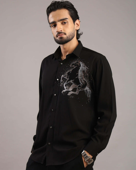 Silver Stallion Black Party Wear Shirt for Men