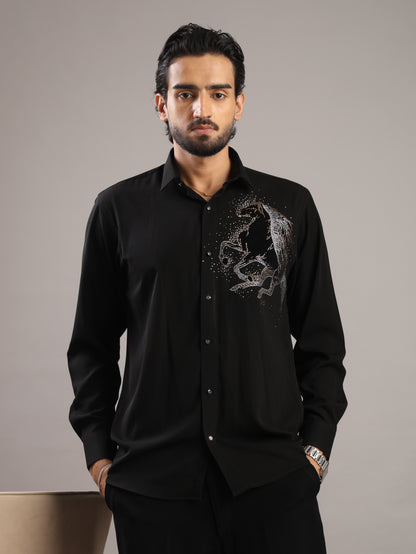 Silver Stallion Black Party Wear Shirt for Men